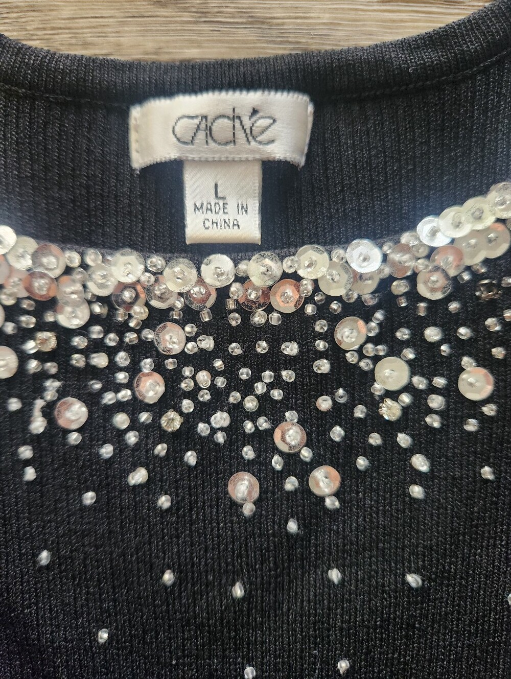 Vintage Cache Black Ribbed Sequin Embellished Tank Top Size Large - Picture 2 of 7